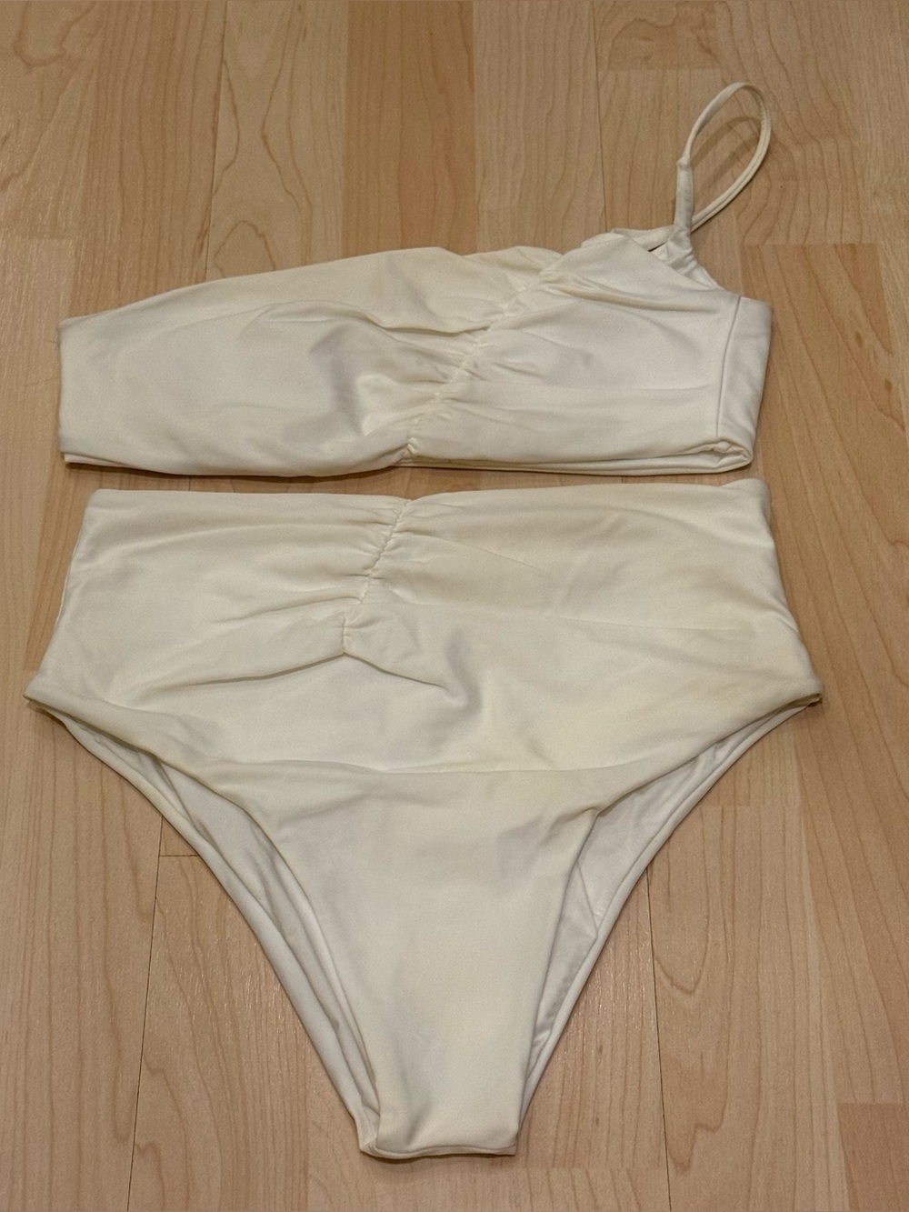 Zara White High-Waist Ruched Bikini Set